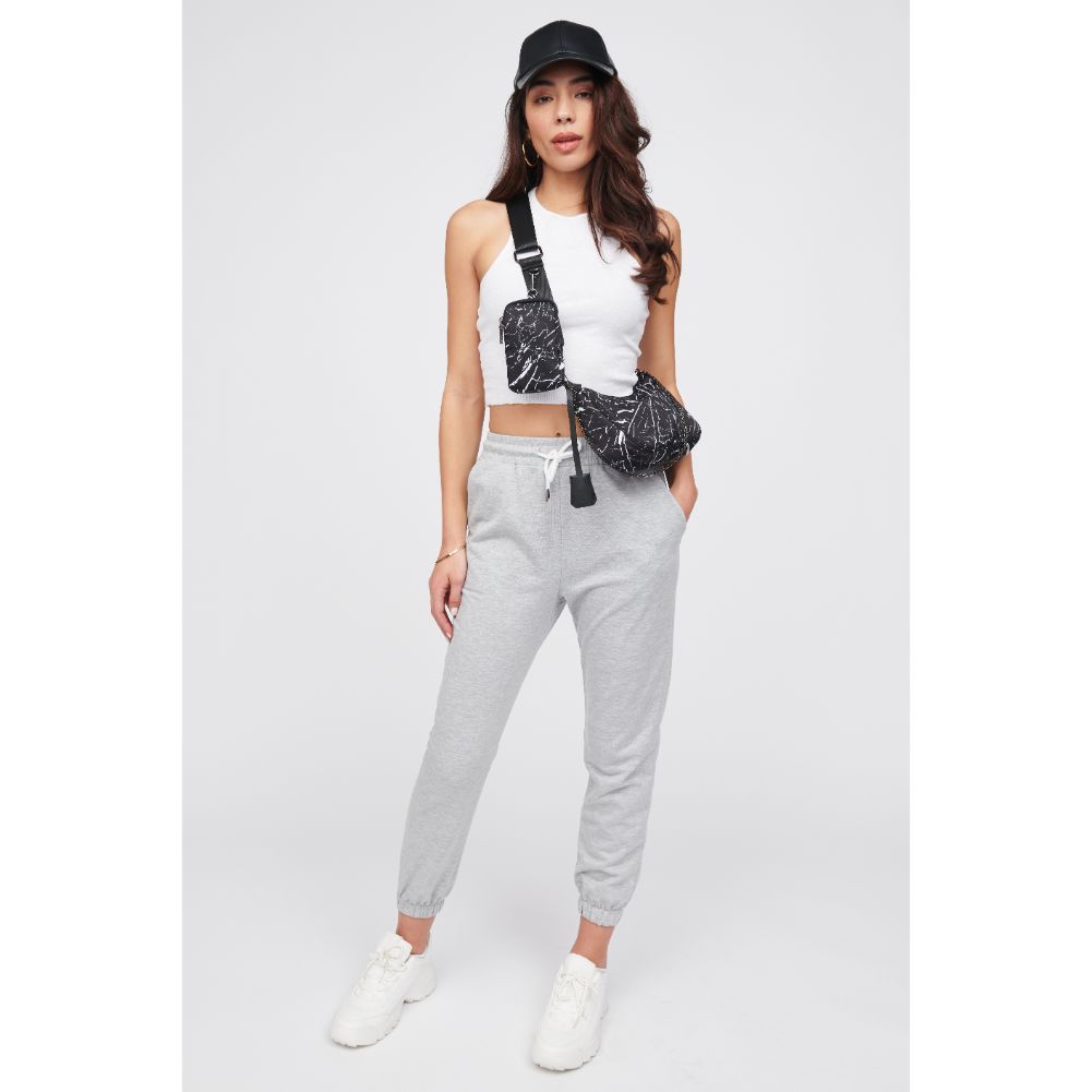 Woman wearing Black White Marble Urban Expressions Joss - Nylon Crossbody 818209010634 View 3 | Black White Marble