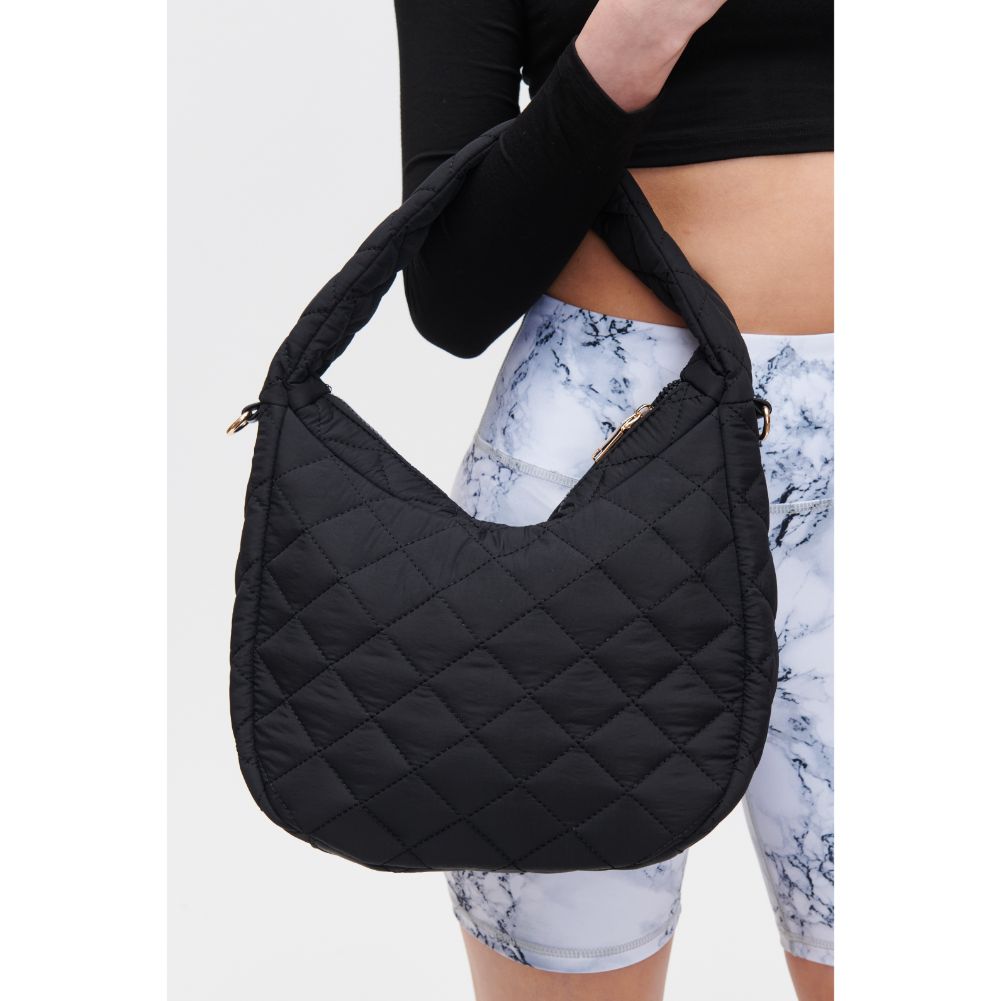Woman wearing Black Urban Expressions Sonoma - Quilted Nylon Hobo 840611118455 View 1 | Black