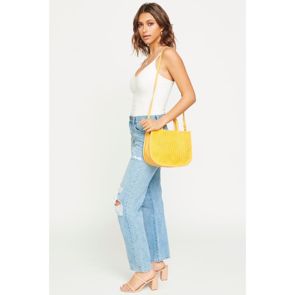 Woman wearing Mustard Urban Expressions Carmen Crossbody 840611169426 View 3 | Mustard