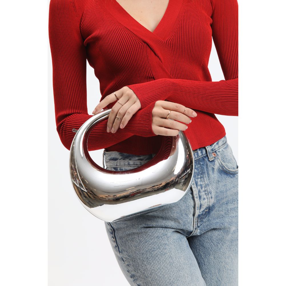 Woman wearing Silver Urban Expressions Bess Evening Bag 840611115898 View 2 | Silver