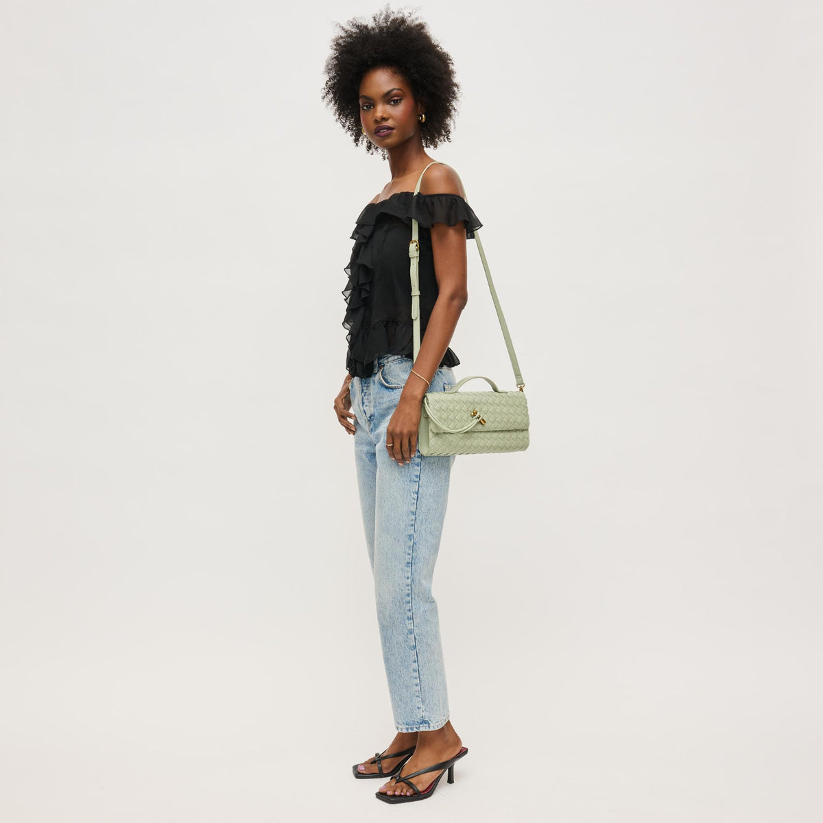 Woman wearing Sage Urban Expressions Ada Crossbody 840611161482 View 2 | Sage