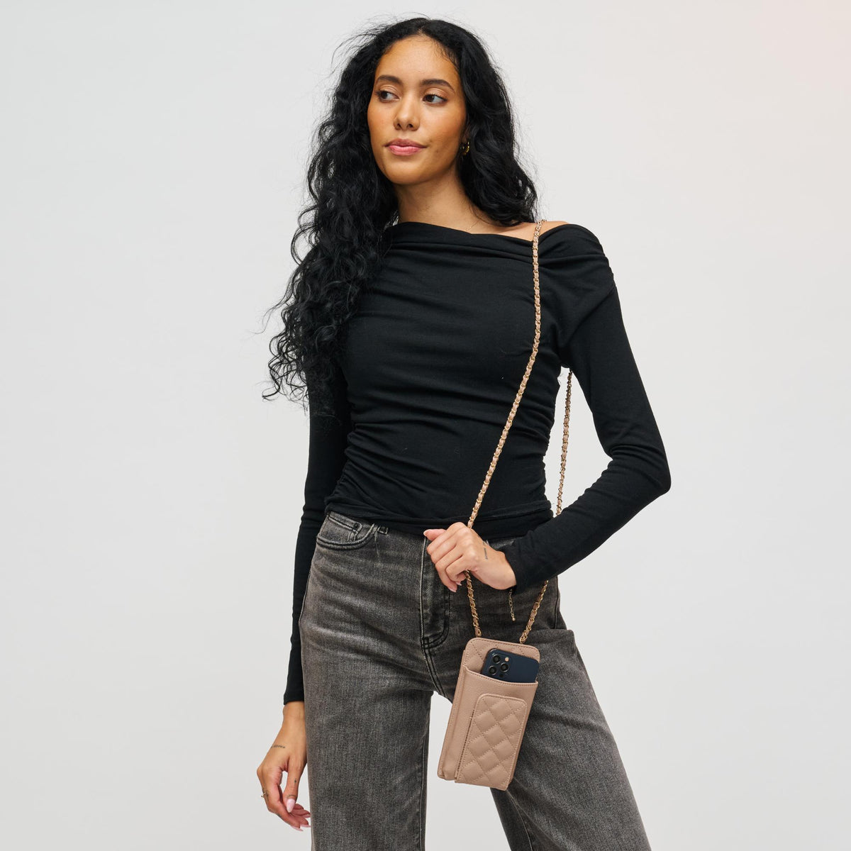 Woman wearing Natural Urban Expressions Brianna Cell Phone Crossbody 840504201363 View 2 | Natural