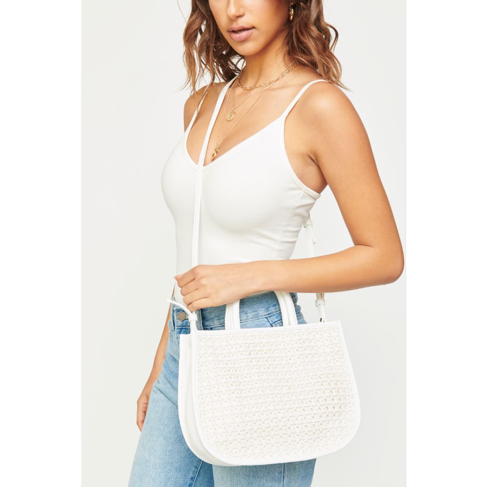 Woman wearing White Urban Expressions Carmen Crossbody 840611169419 View 1 | White