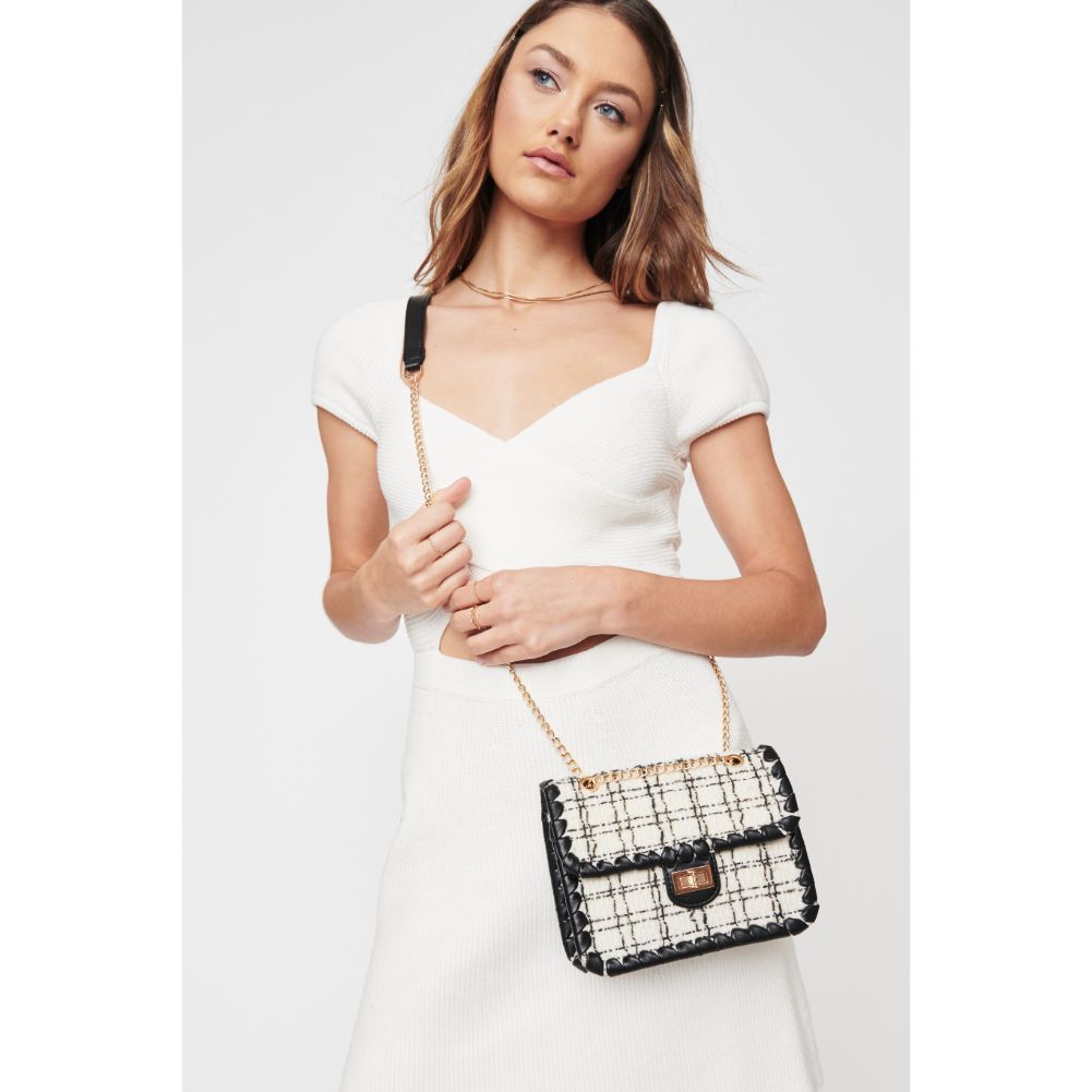 Woman wearing Black White Urban Expressions Marjorie Crossbody 840611101129 View 1 | Black White