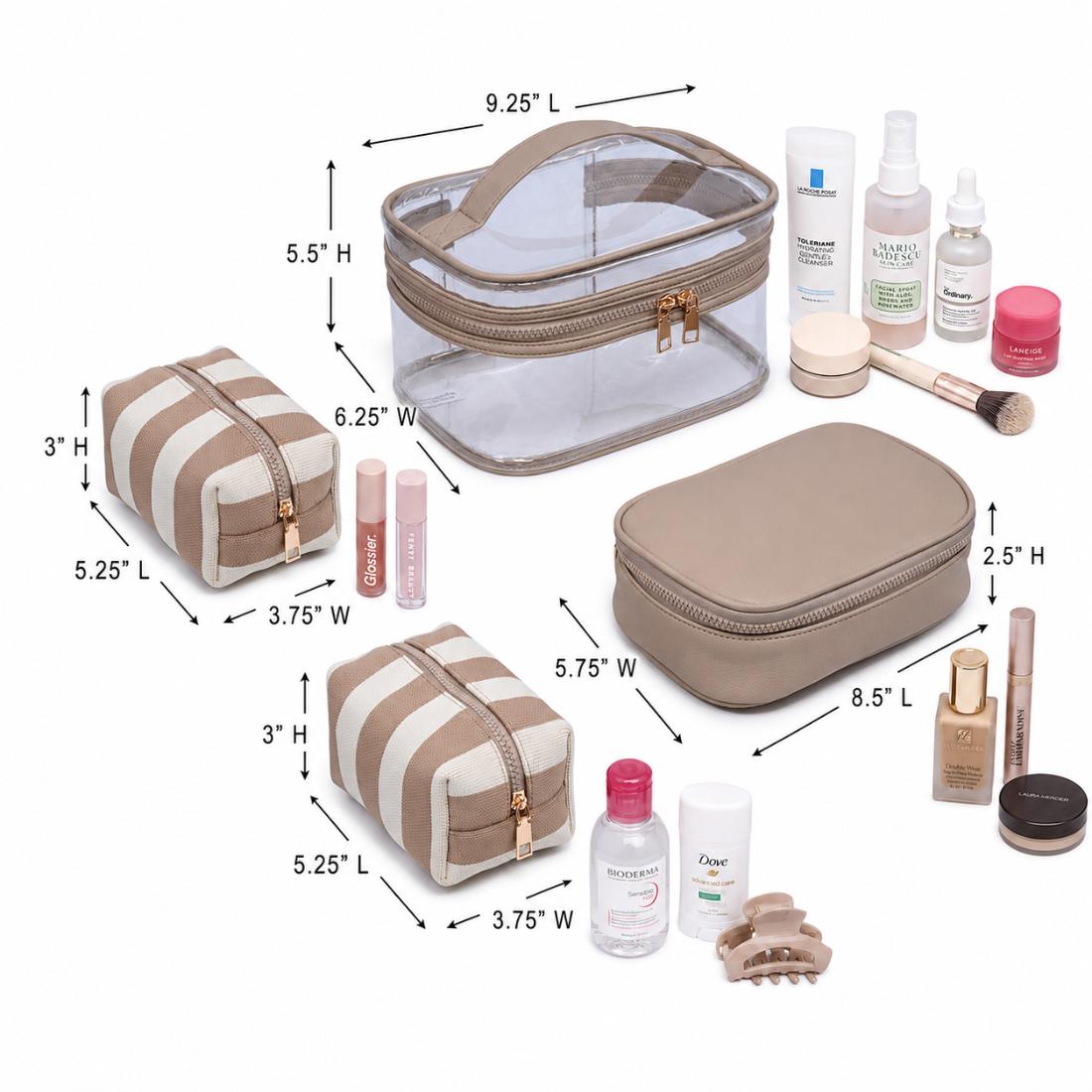 Woman wearing Natural Ivory Urban Essentials Essential Stripes - 4 Piece Train Case Set 840504215681 View 3 | Natural Ivory