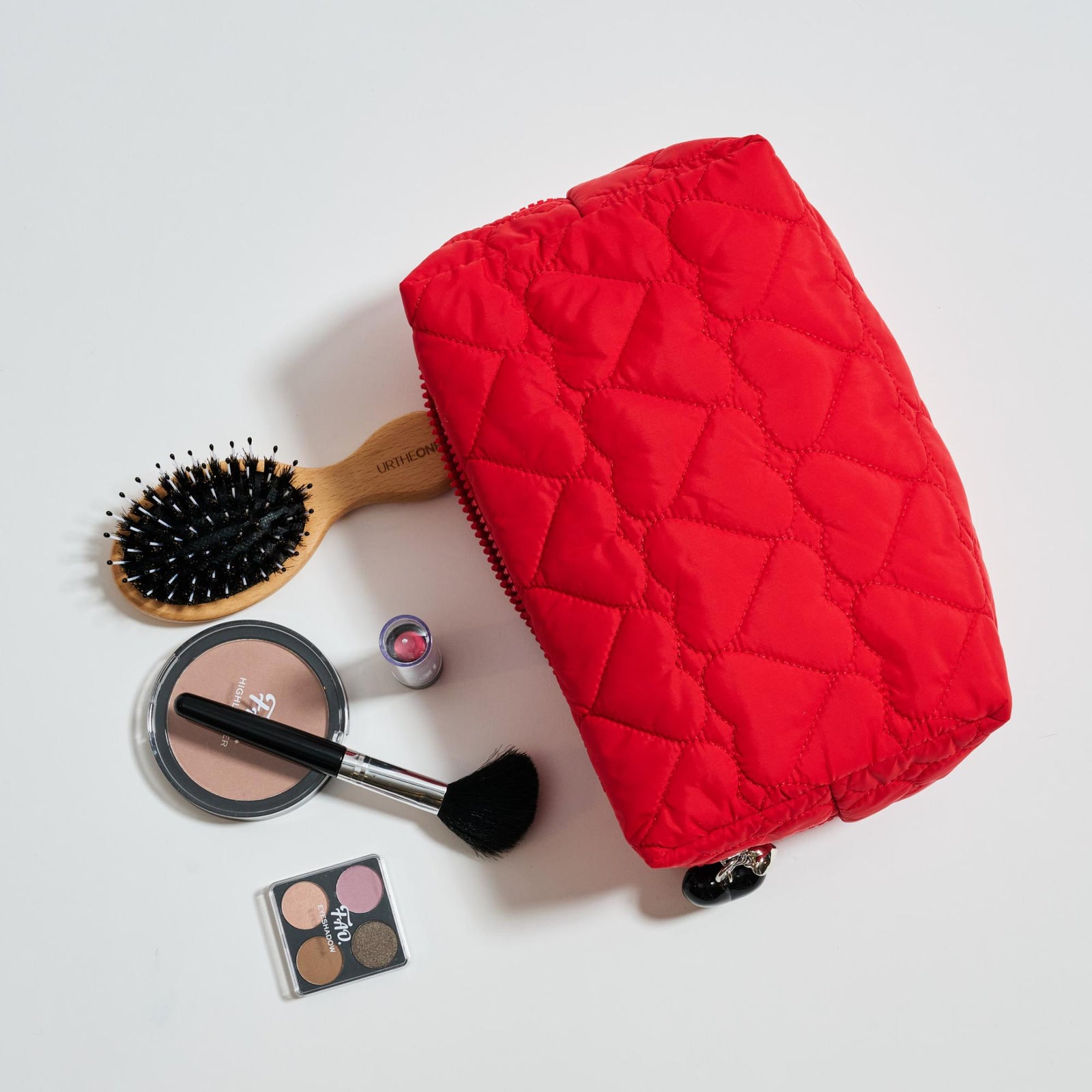 Woman wearing Black Urban Essentials Pull My Heart Cosmetic & Travel Organizer Pouch 840611196965 View 1 | Black