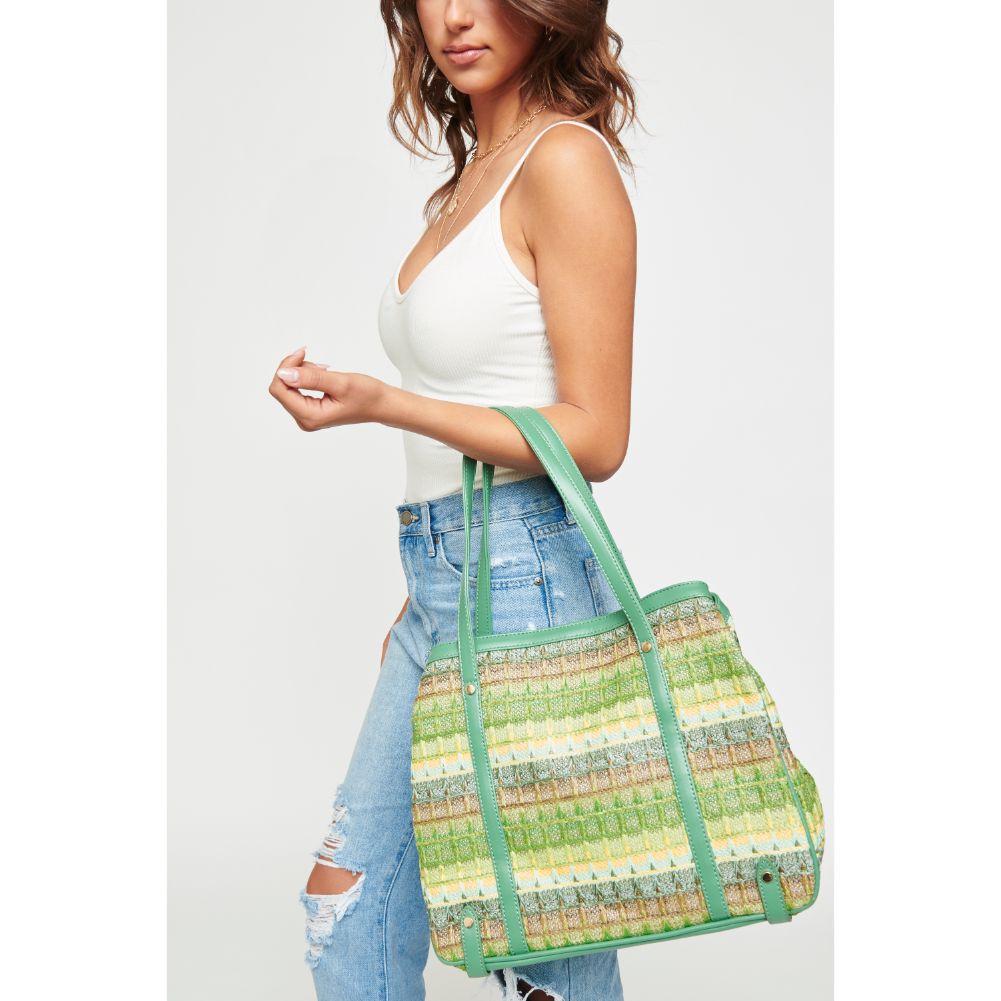 Woman wearing Green Multi Urban Expressions Journey Tote 840611111227 View 1 | Green Multi
