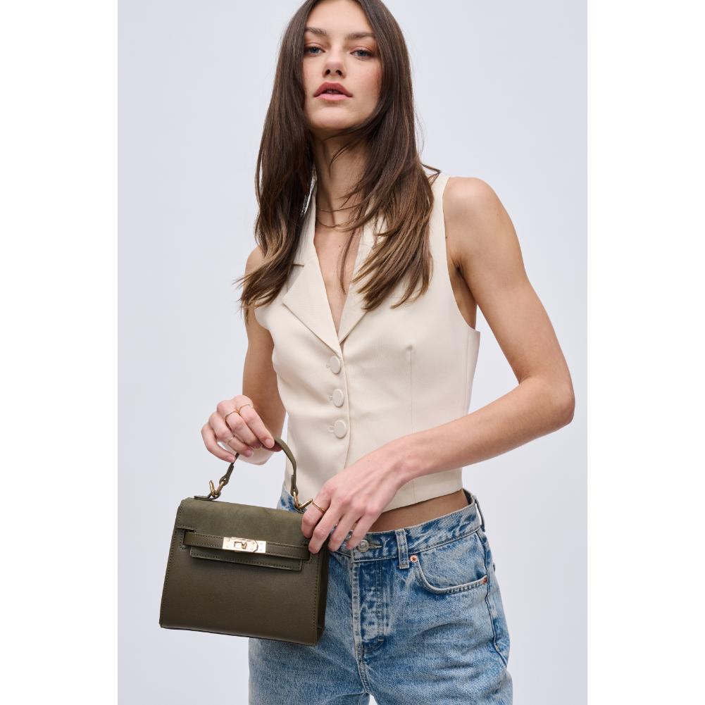 Woman wearing Olive Urban Expressions Mayfair Crossbody 840611121615 View 4 | Olive