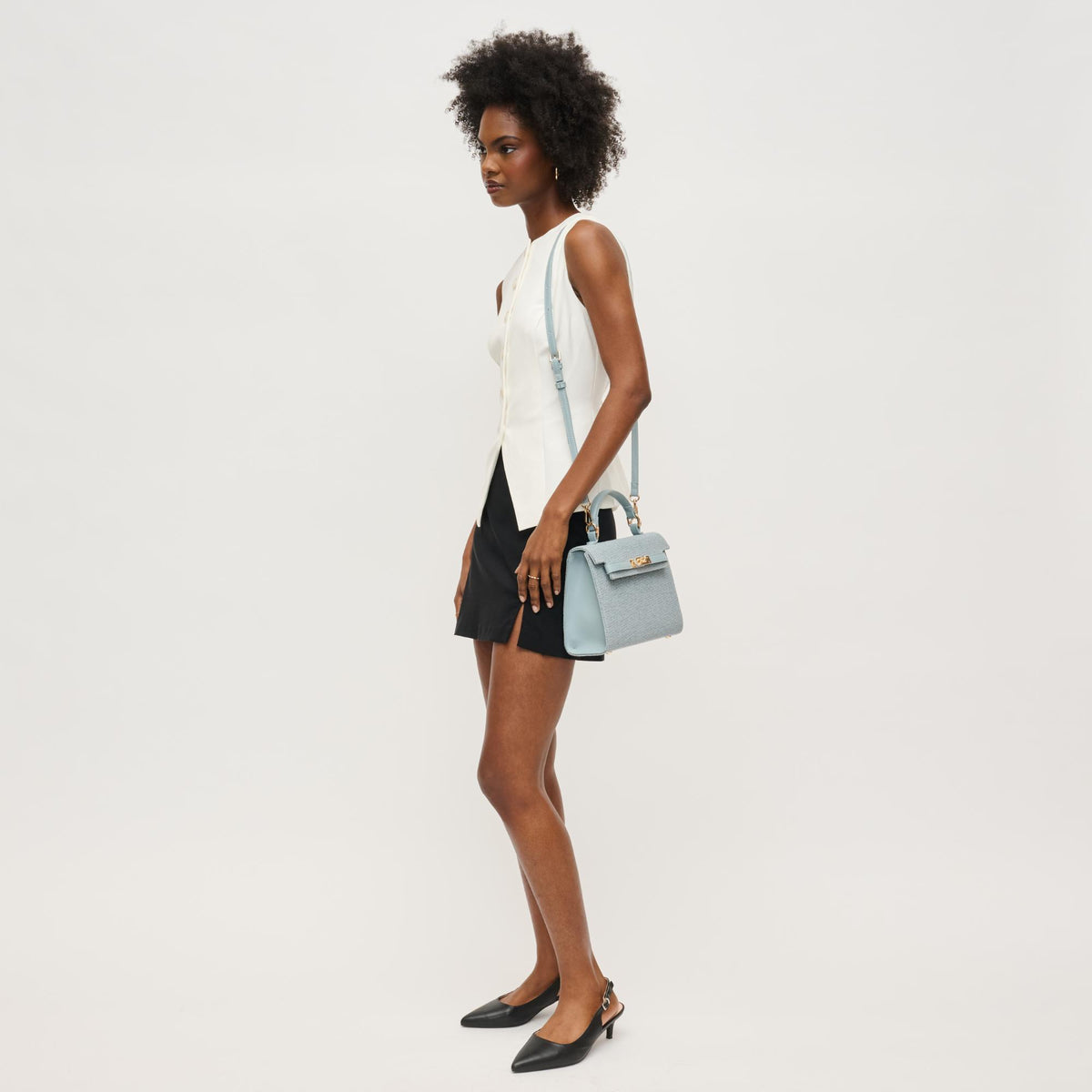 Woman wearing Denim Urban Expressions Adeline Crossbody 840611151094 View 2 | Denim