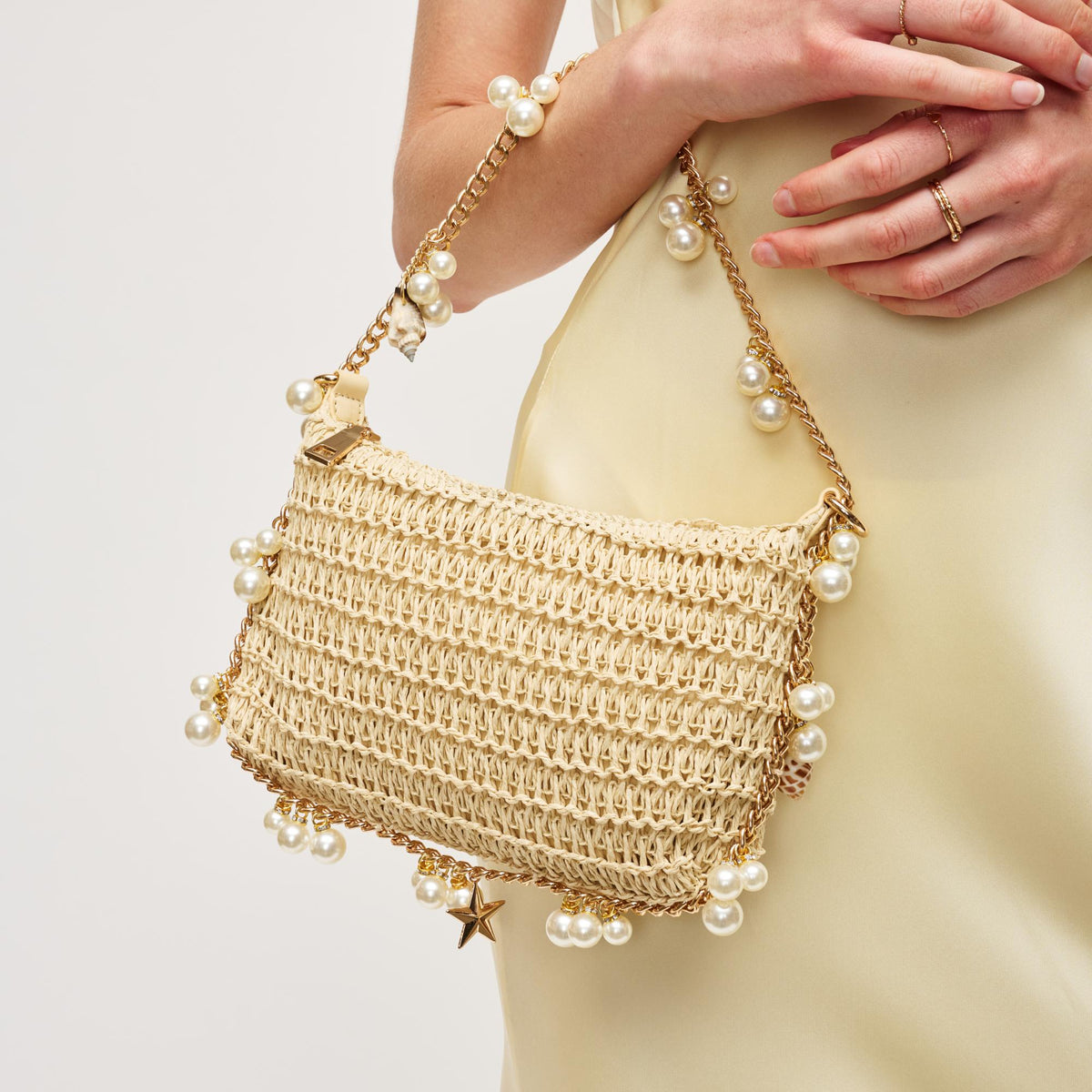 Woman wearing Ivory Urban Expressions Steph Evening Bag 840611148186 View 1 | Ivory