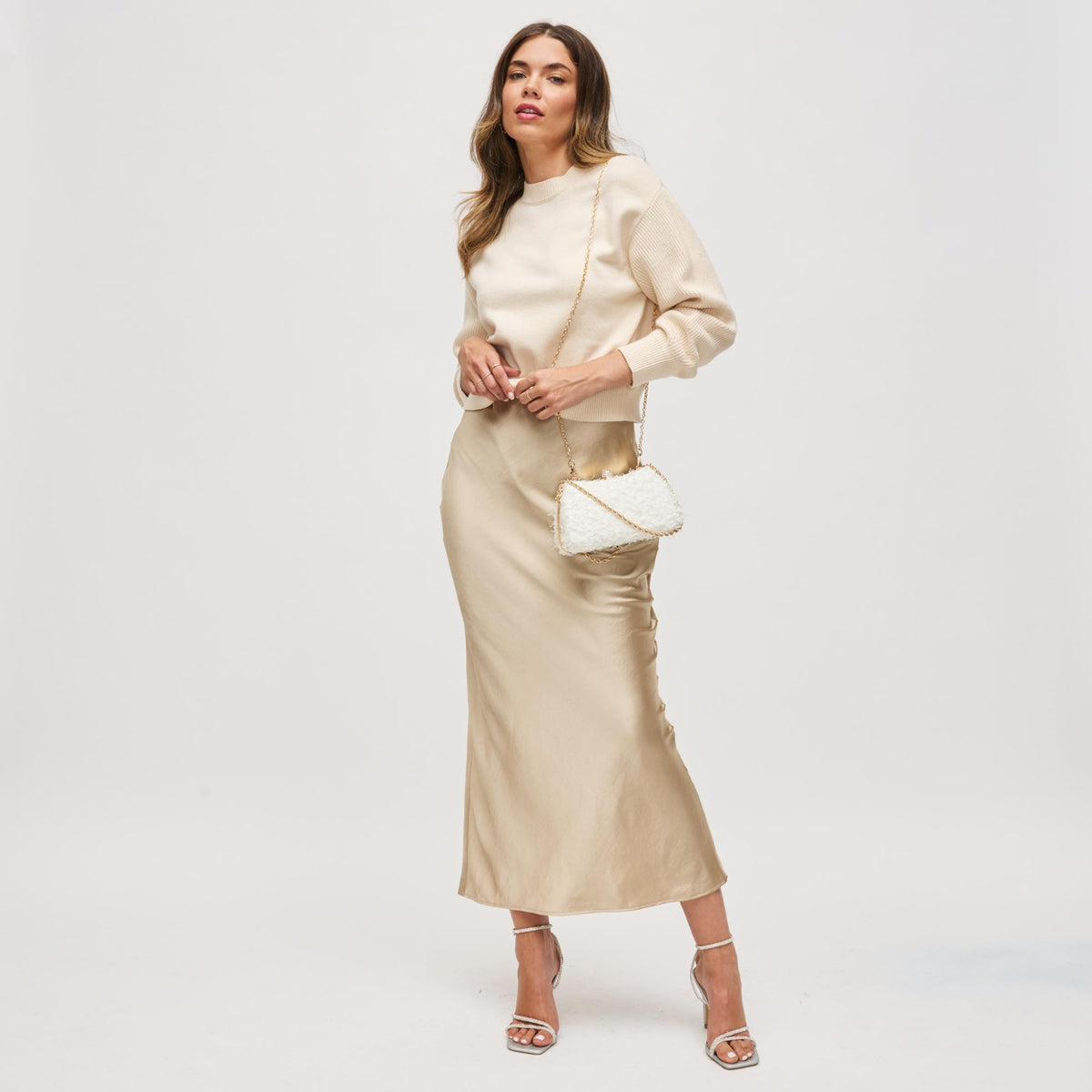 Woman wearing Ivory Urban Expressions Maxi Evening Bag 840611198754 View 4 | Ivory