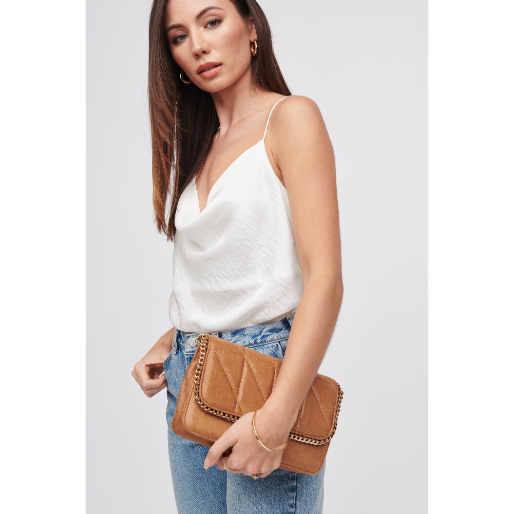 Woman wearing Tan Urban Expressions Janet Crossbody 818209017121 View 2 | Tan