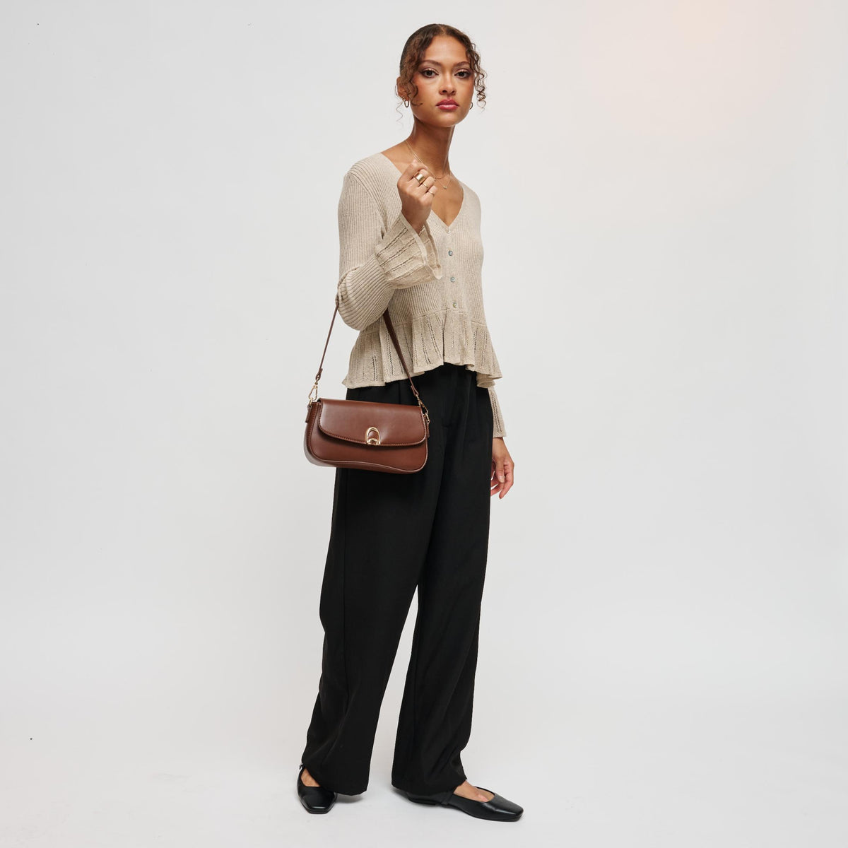 Woman wearing Chocolate Urban Expressions Langdon Shoulder Bag 840504212734 View 4 | Chocolate