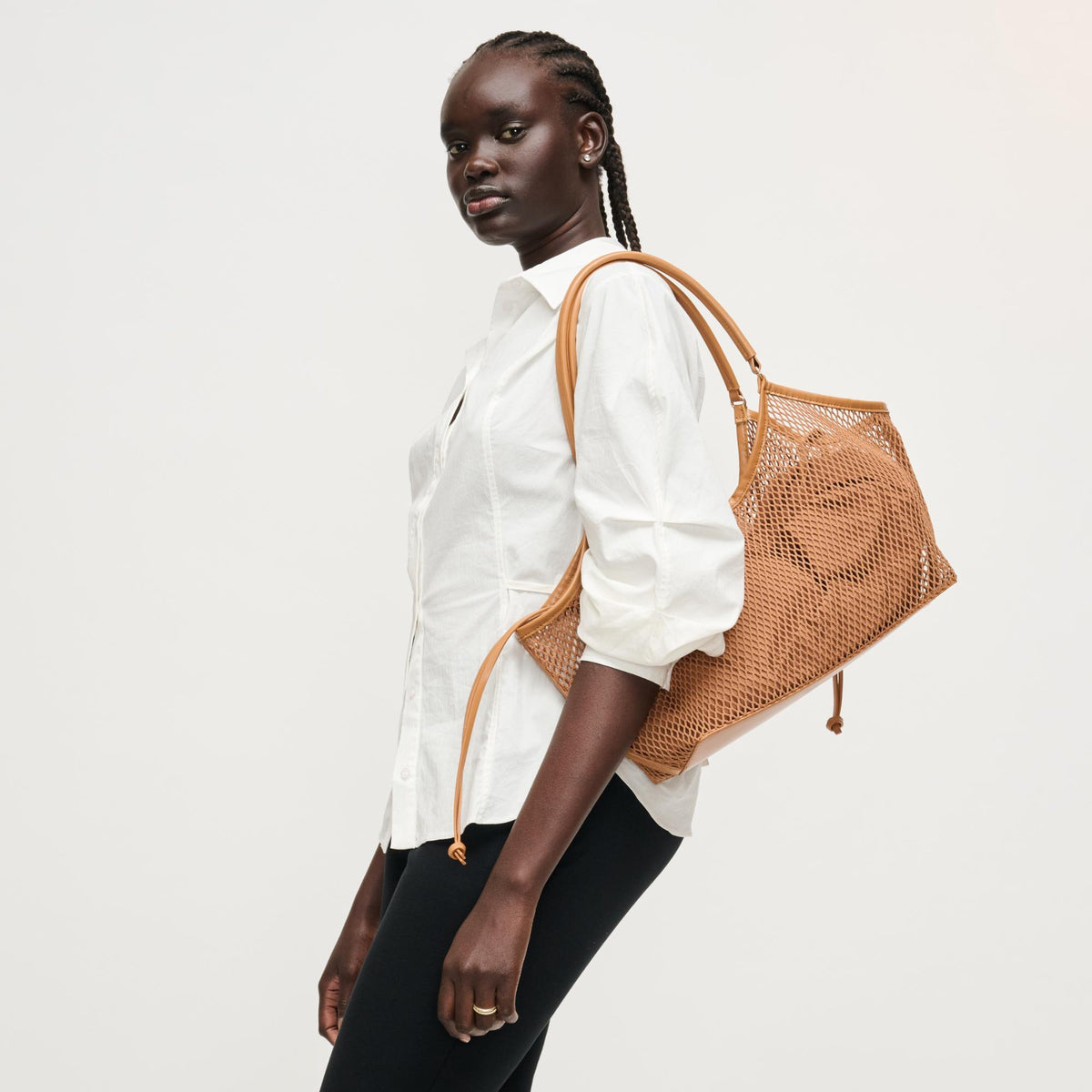 Woman wearing Tan Urban Expressions Easton Tote 840504205217 View 2 | Tan