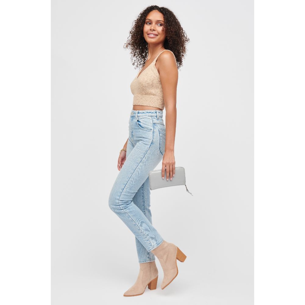 Woman wearing Grey Urban Expressions Patent Zip Around Wallet Wallet 840611125750 View 3 | Grey
