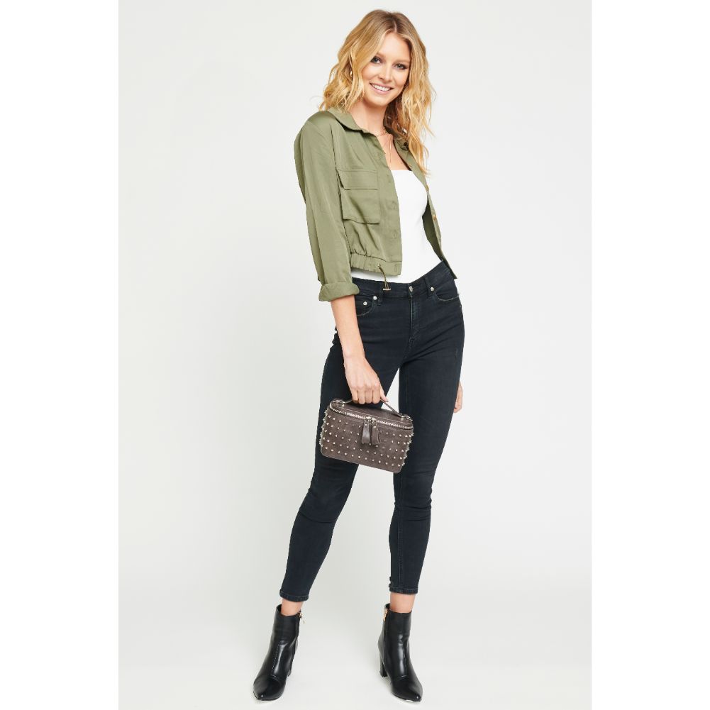 Woman wearing Gunmetal Urban Expressions Lynx Crossbody NA-840611154026 View 4 | Gunmetal