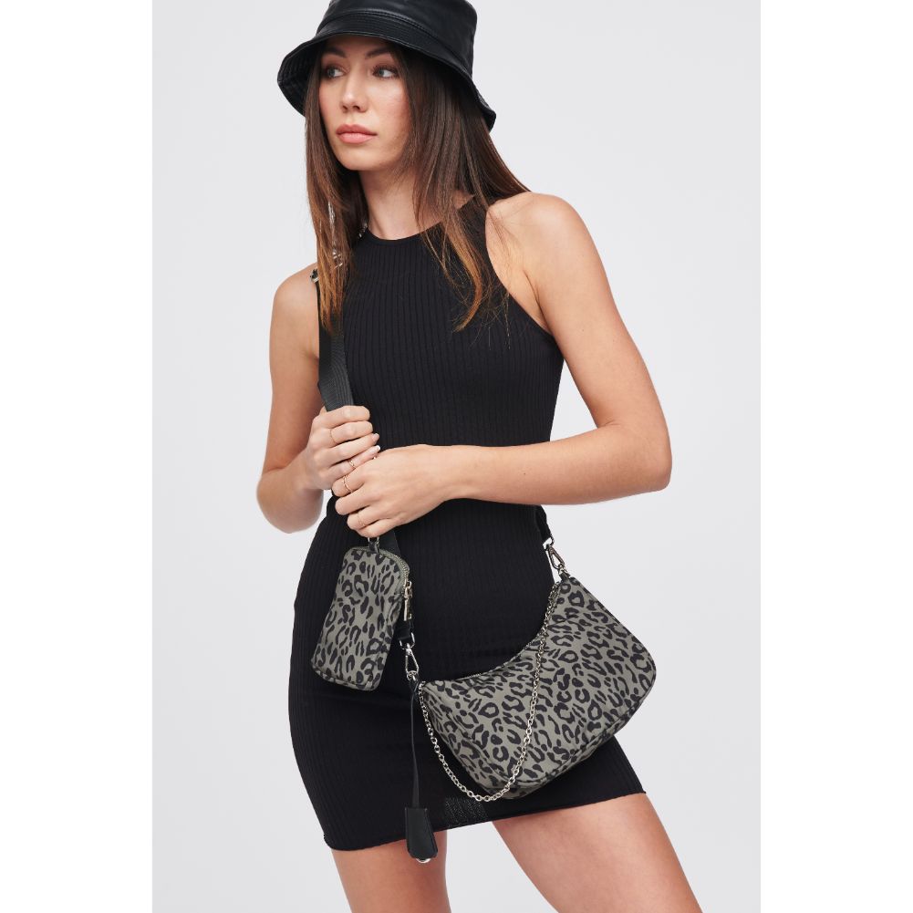 Woman wearing Olive Leopard Urban Expressions Joss - Nylon Crossbody 818209010627 View 1 | Olive Leopard
