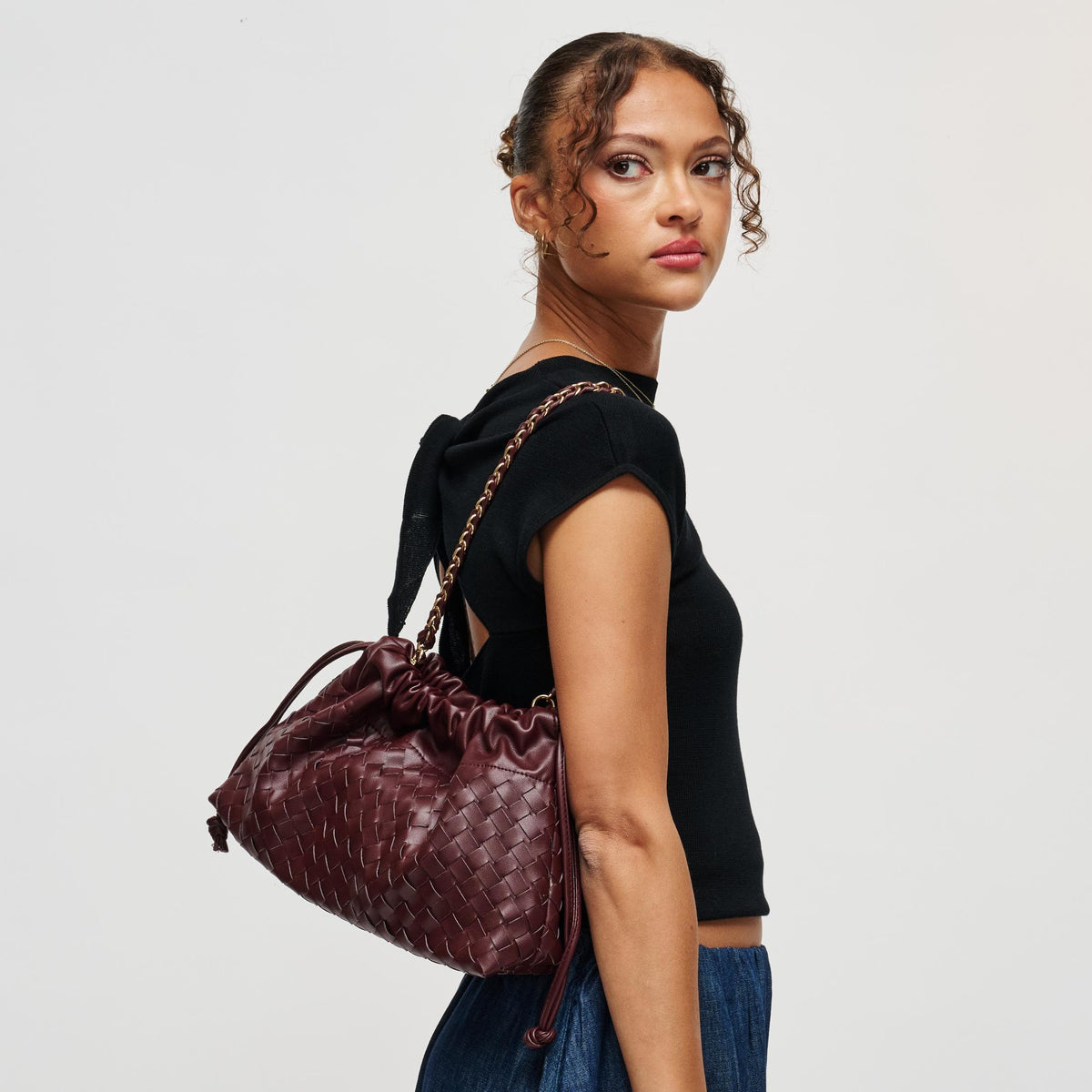 Woman wearing Burgundy Urban Expressions Sawyer Shoulder Bag 840504213601 View 2 | Burgundy