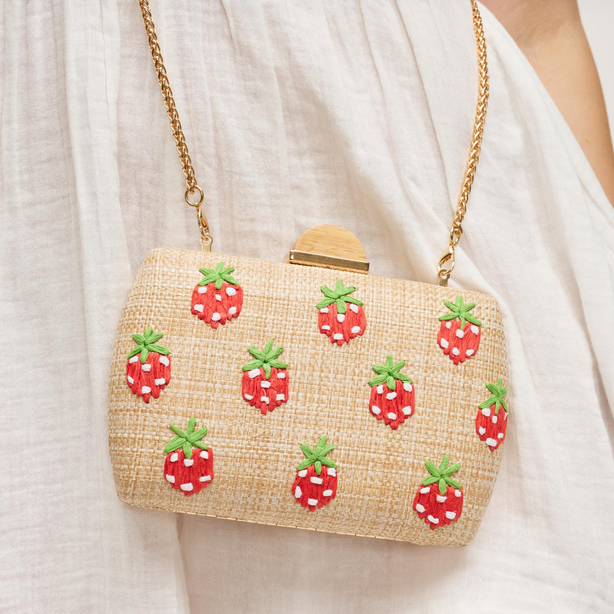 Woman wearing Strawberries Urban Expressions Pebbles Evening Bag 840504207945 View 1 | Strawberries