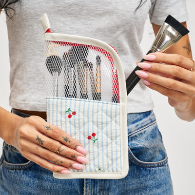 Woman wearing Blue Cherry Urban Essentials Makeup MVP Brush Holder 840504201127 View 1 | Blue Cherry