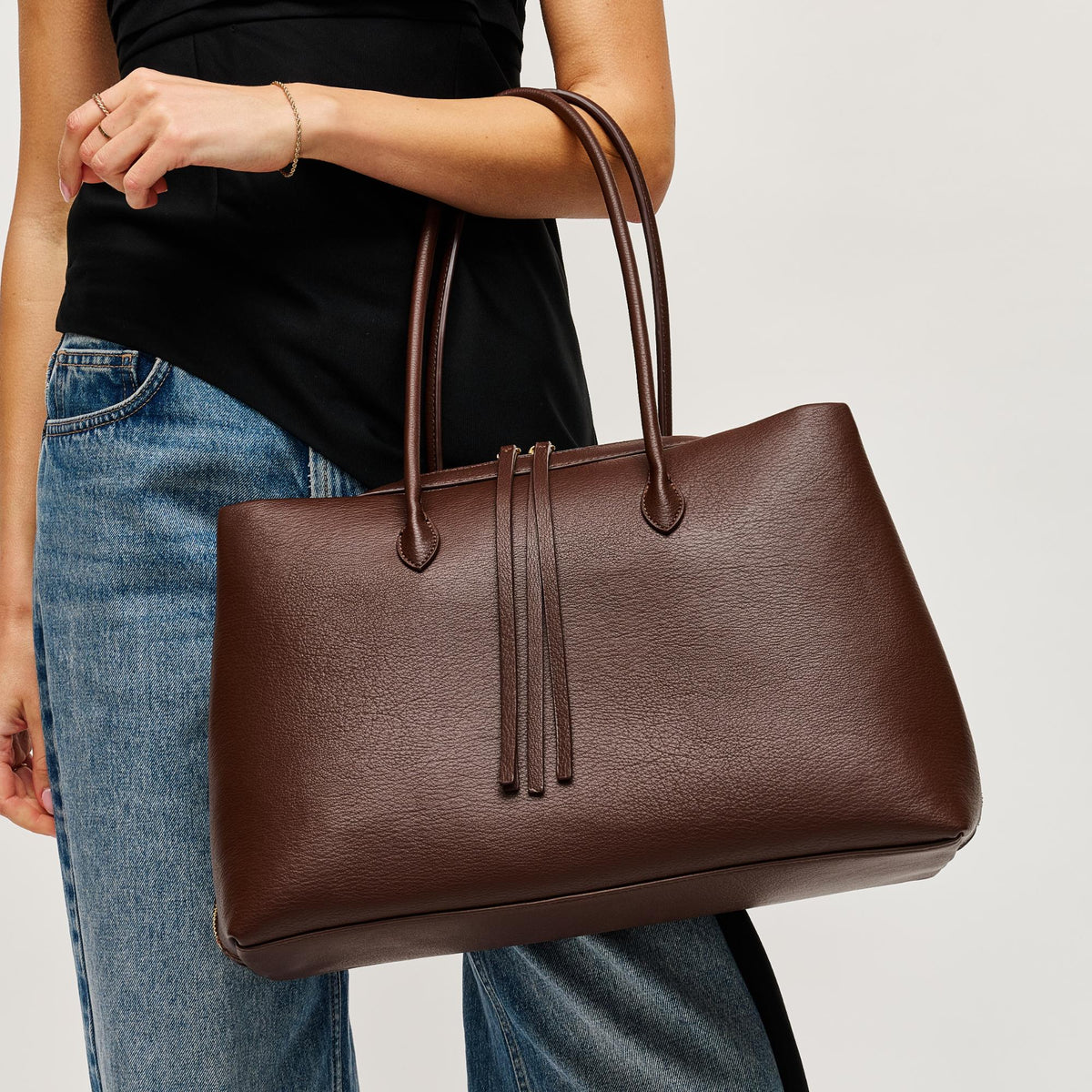 Woman wearing Chocolate Urban Expressions Sadie Satchel 840504205309 View 1 | Chocolate
