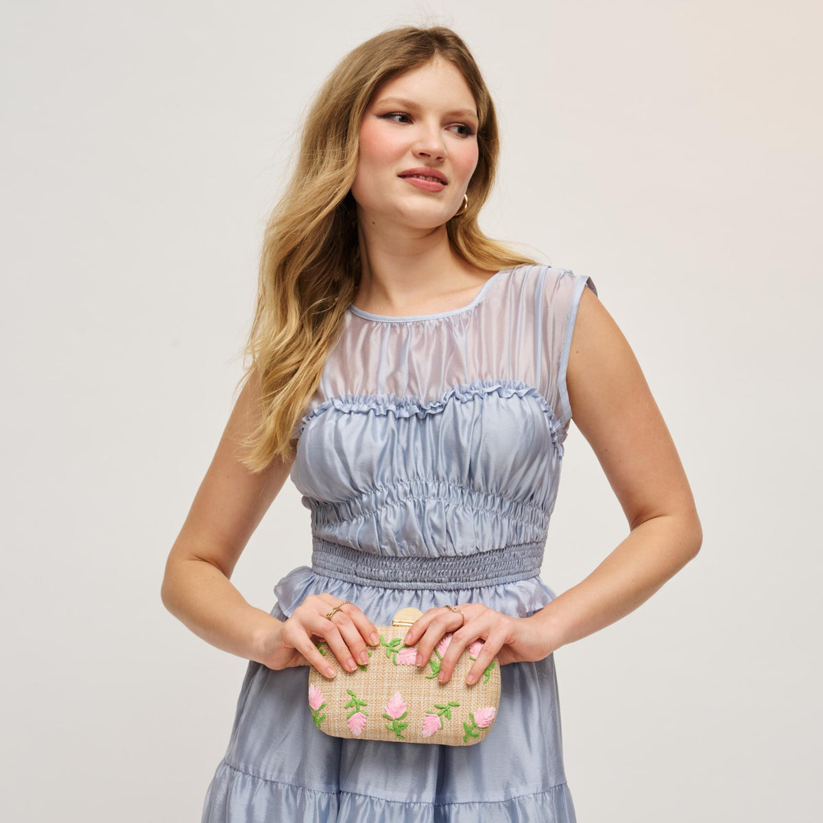 Woman wearing Pink Natural Urban Expressions Kayden Evening Bag 840504204647 View 2 | Pink Natural