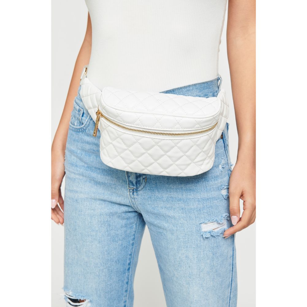Woman wearing White Urban Expressions Hawthorn Belt Bag NA-840611158581 View 3 | White