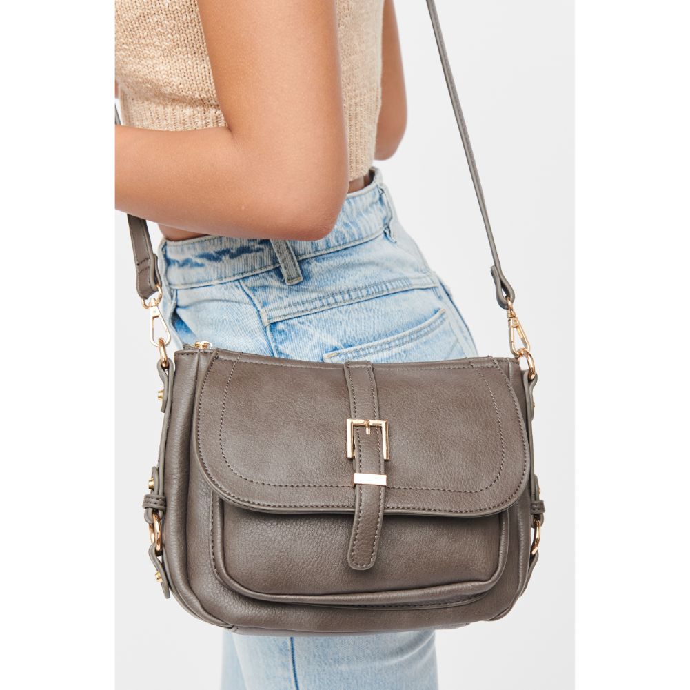 Woman wearing Slate Urban Expressions Lizzie Crossbody 840611184634 View 2 | Slate