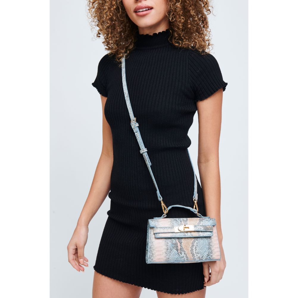 Woman wearing Pink Blue Multi Urban Expressions Georgina Snake Crossbody 840611181305 View 1 | Pink Blue Multi