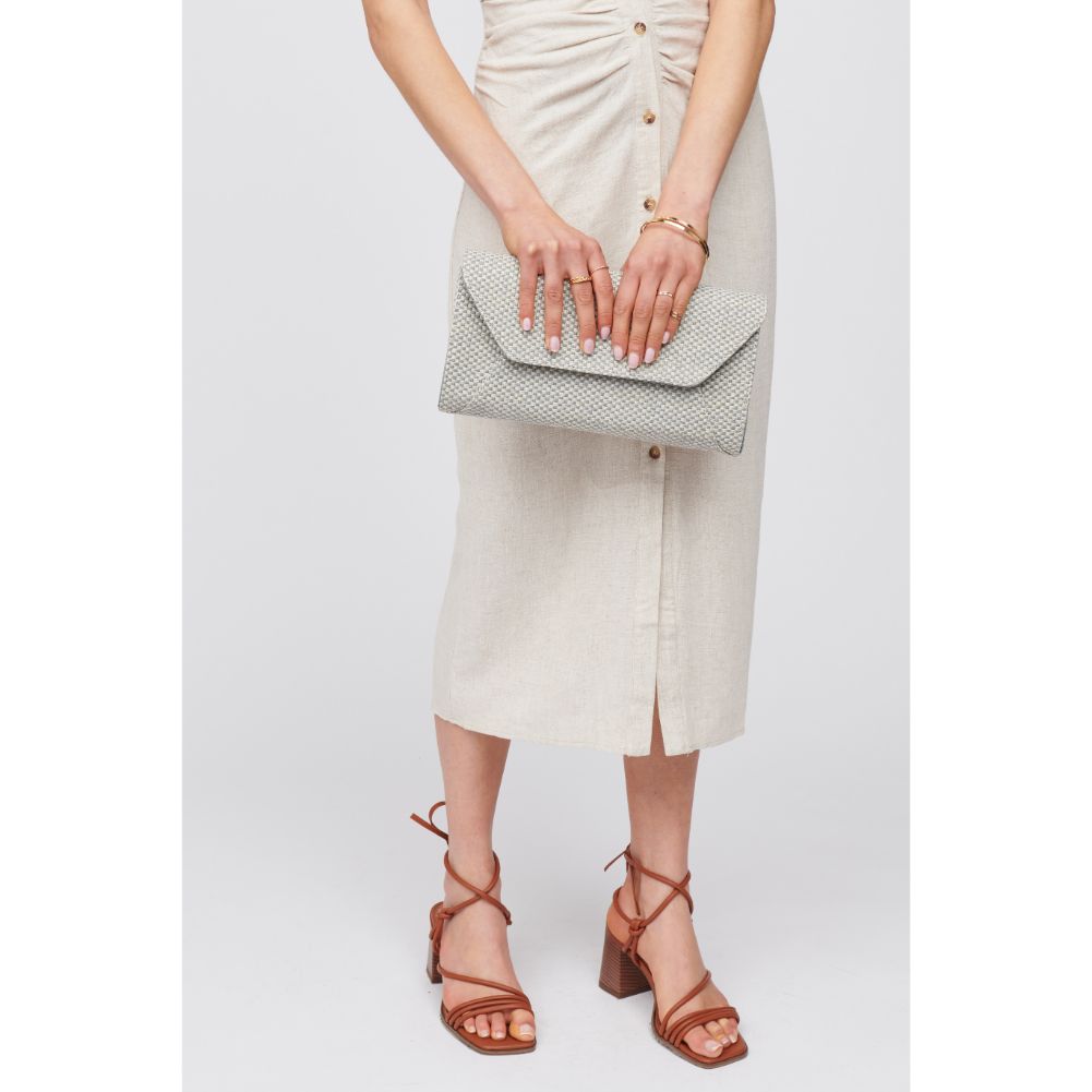Woman wearing Dusty Blue Urban Expressions Dakota Clutch 840611100641 View 3 | Dusty Blue