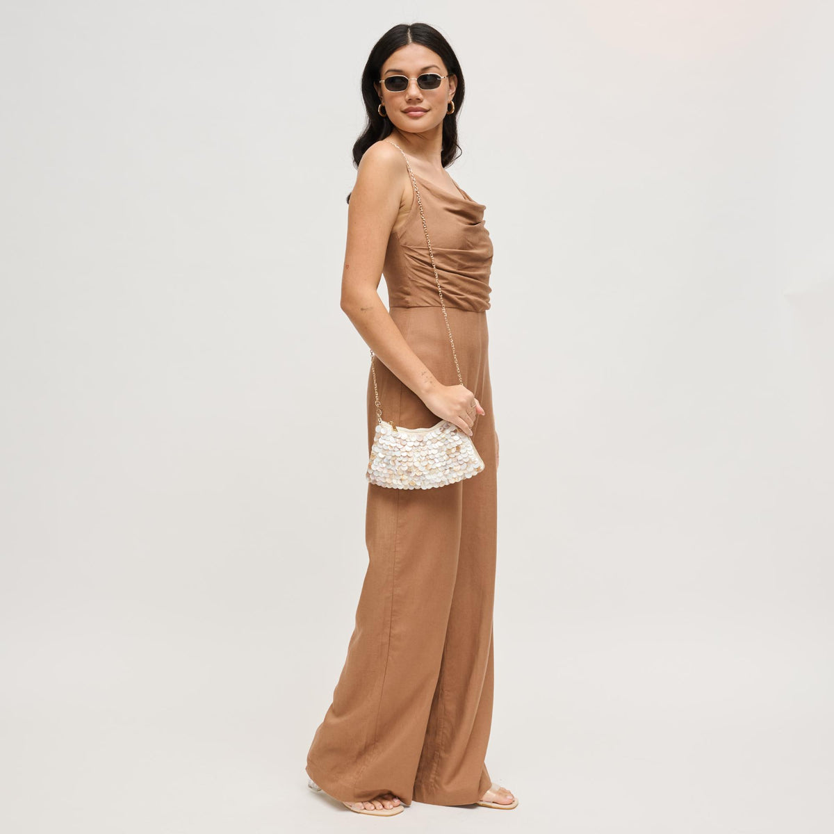 Woman wearing Ivory Urban Expressions Opalite Evening Bag 840504204586 View 3 | Ivory