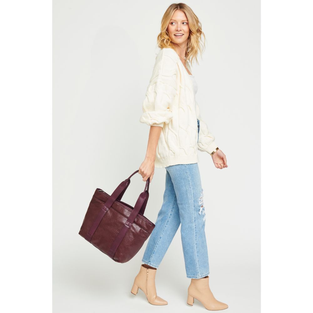 Woman wearing Eggplant Urban Expressions Finn Texture Tote NA-840611156594 View 3 | Eggplant