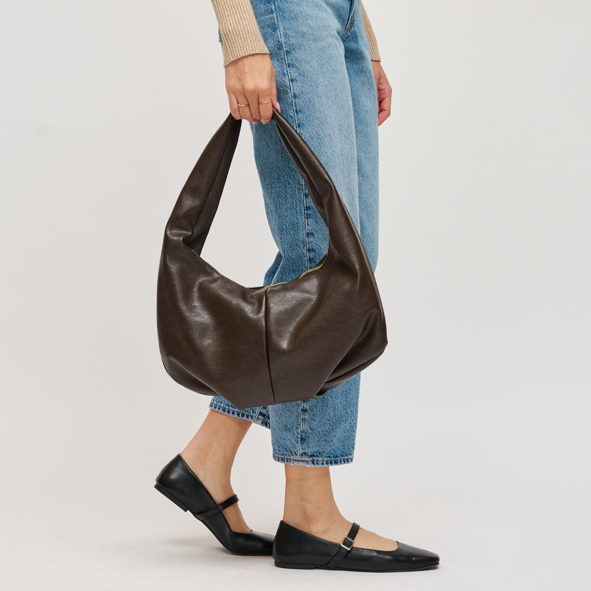 Woman wearing Chocolate Urban Expressions Sara Hobo 840611199232 View 4 | Chocolate