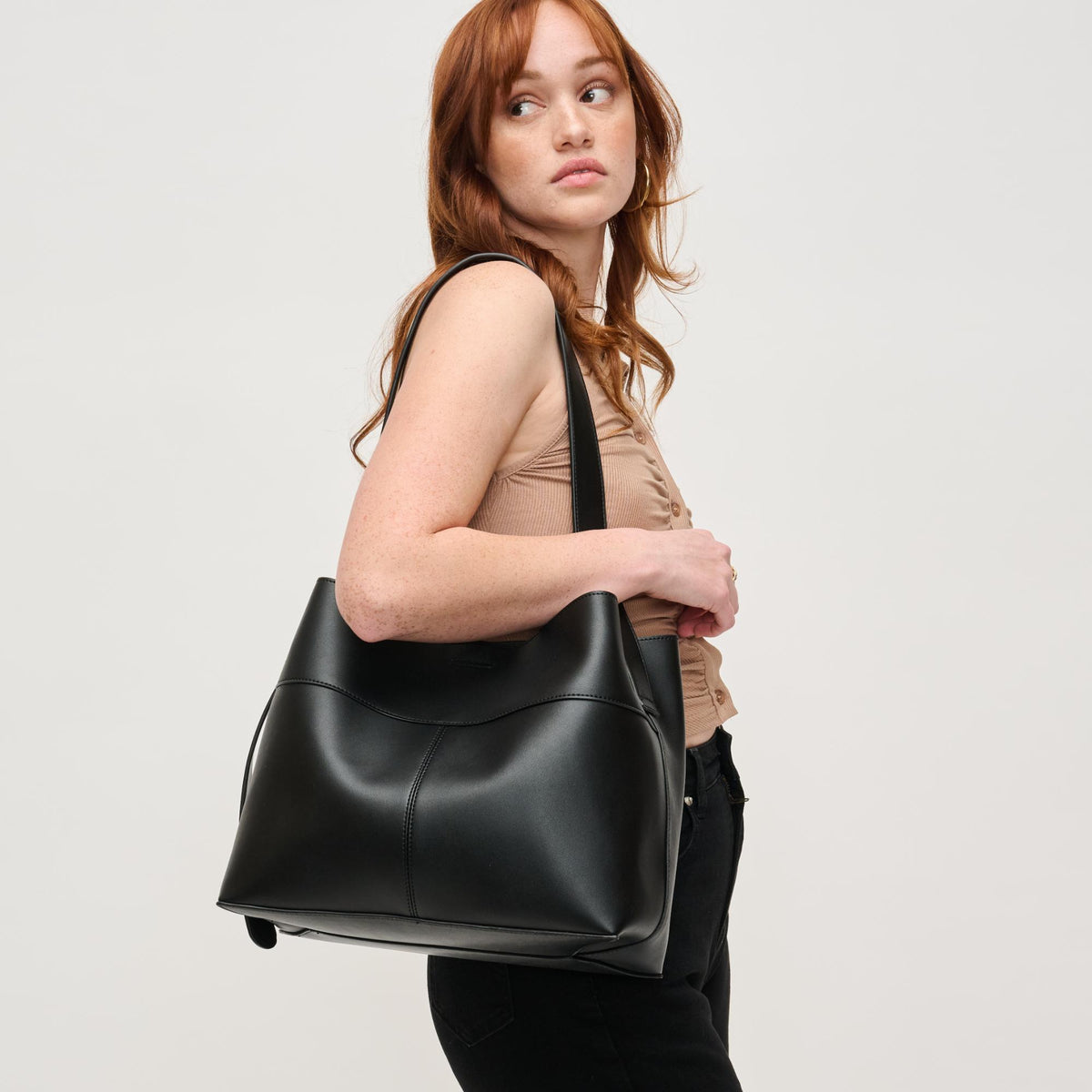 Woman wearing Black Urban Expressions Rory Tote 840611152855 View 2 | Black
