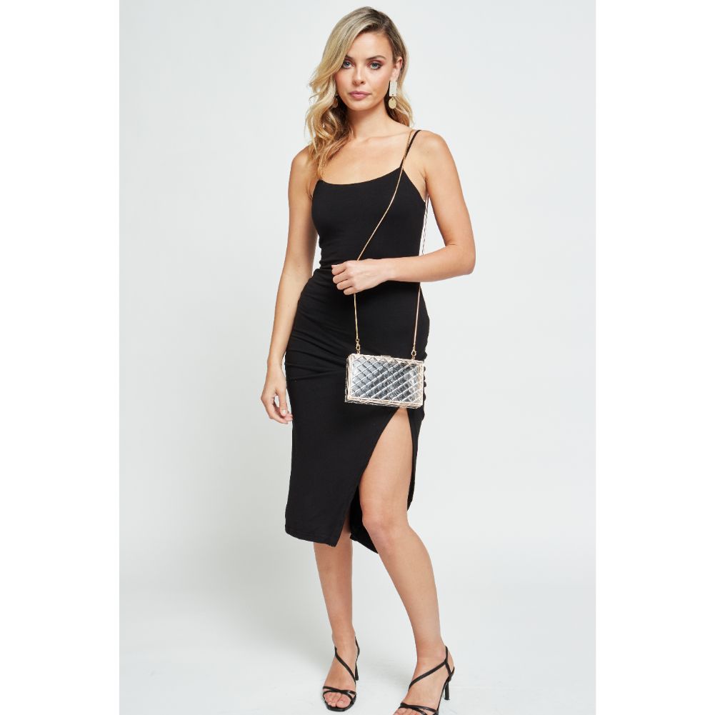 Woman wearing Clear Urban Expressions Doja Evening Bag 840611177452 View 3 | Clear