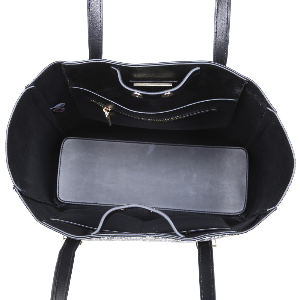 Product Image of Urban Expressions Claudia Tote NA-840611155573 View 4 | Black White Snake