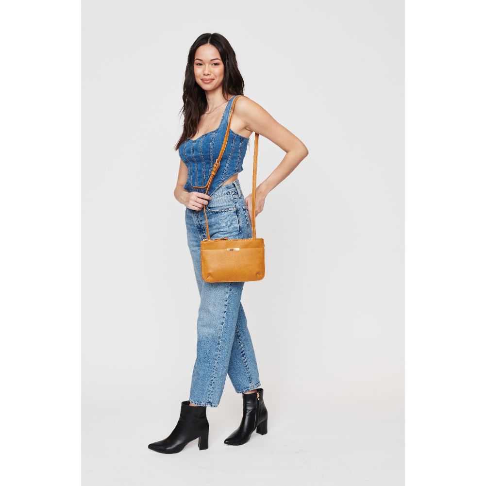 Woman wearing Mustard Urban Expressions Wyatt Crossbody 840611108708 View 3 | Mustard