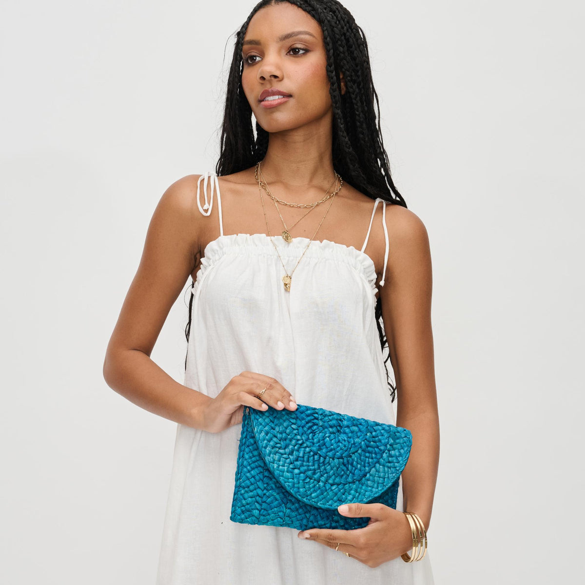 Woman wearing Blue Urban Expressions Aegean Clutch 840611147240 View 3 | Blue