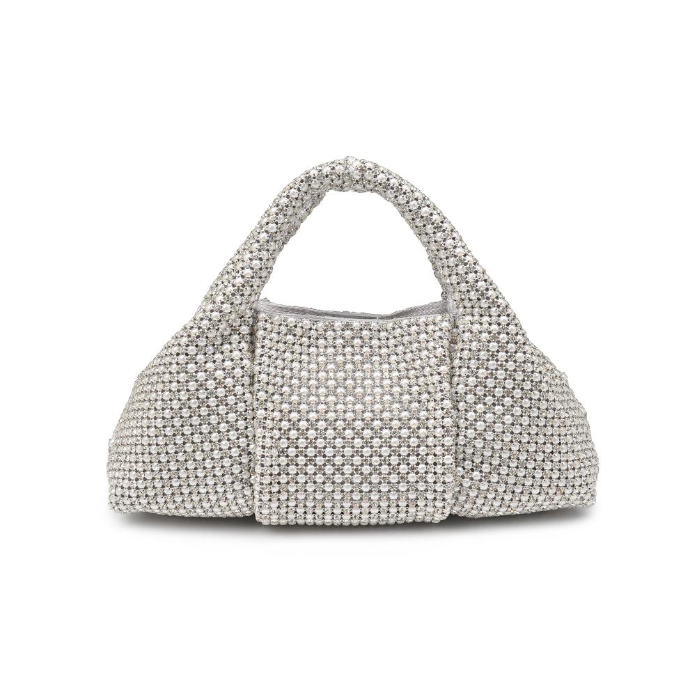 Woman wearing Pearl Silver Urban Expressions Renata Evening Bag 840611193599 View 7 | Pearl Silver