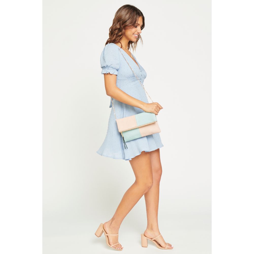Woman wearing Nude Seafoam Urban Expressions Soraya Clutch NA-840611146779 View 2 | Nude Seafoam