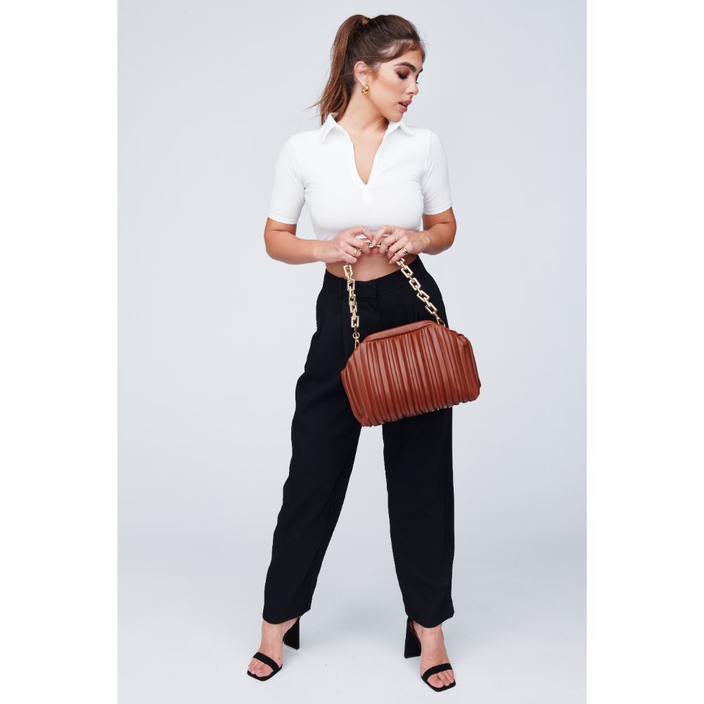 Woman wearing Tan Urban Expressions Rylee Crossbody 818209011976 View 4 | Tan