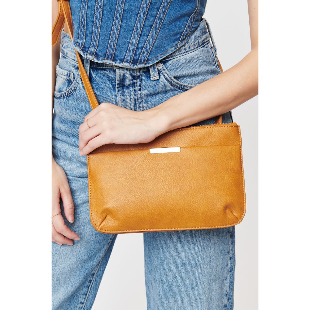 Woman wearing Mustard Urban Expressions Wyatt Crossbody 840611108708 View 4 | Mustard