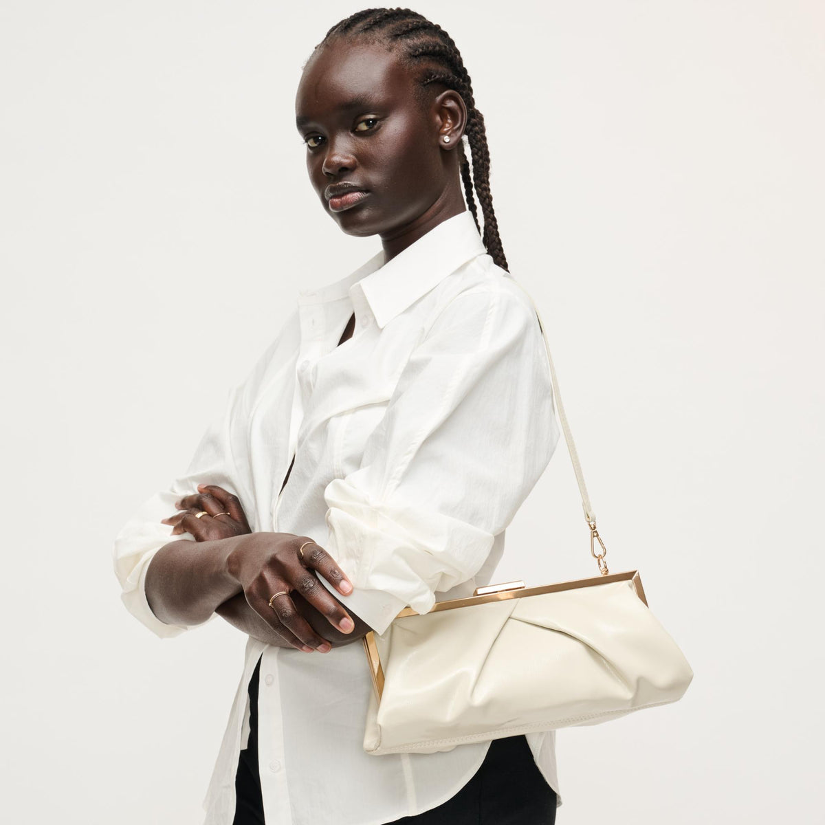 Woman wearing Bone Urban Expressions Scottie Crossbody 840504207976 View 3 | Bone