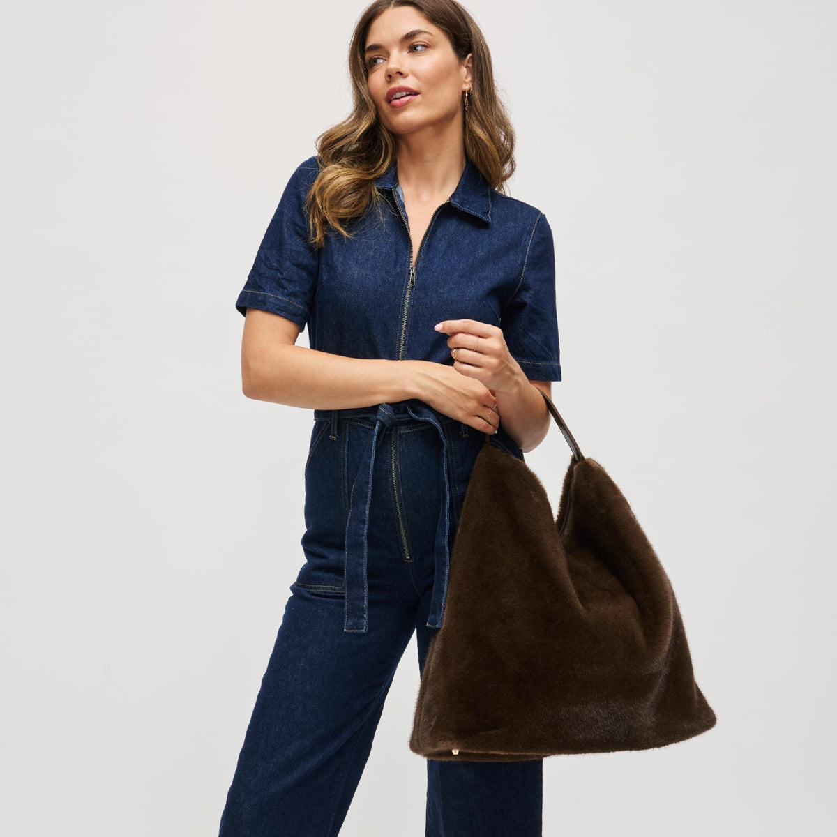 Woman wearing Chocolate Urban Expressions Chandler Hobo 840611199560 View 1 | Chocolate