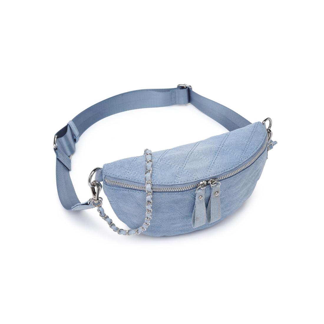 Woman wearing Blue Urban Expressions Lachlan - Quilted Belt Bag 840504200243 View 6 | Blue