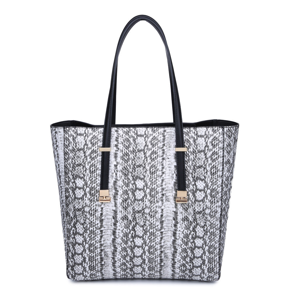 Product Image of Urban Expressions Claudia Tote NA-840611155573 View 1 | Black White Snake