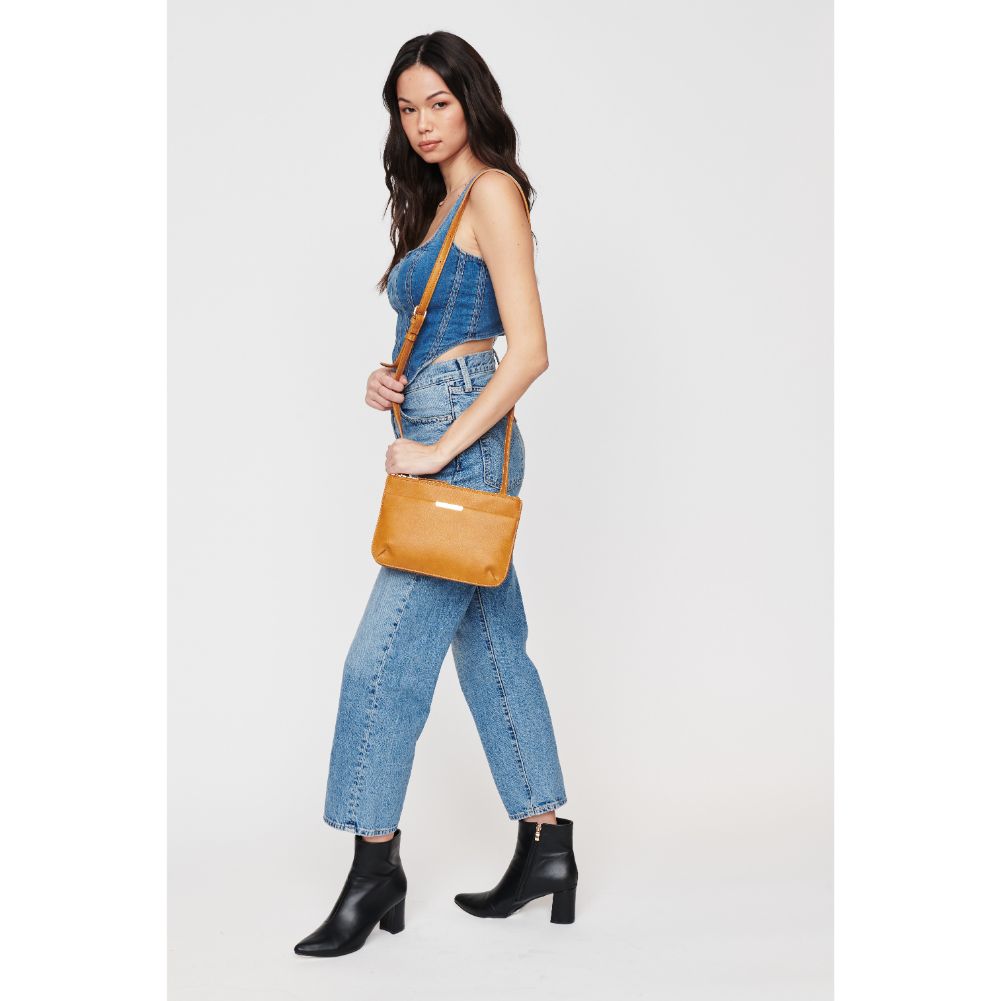Woman wearing Mustard Urban Expressions Wyatt Crossbody 840611108708 View 1 | Mustard