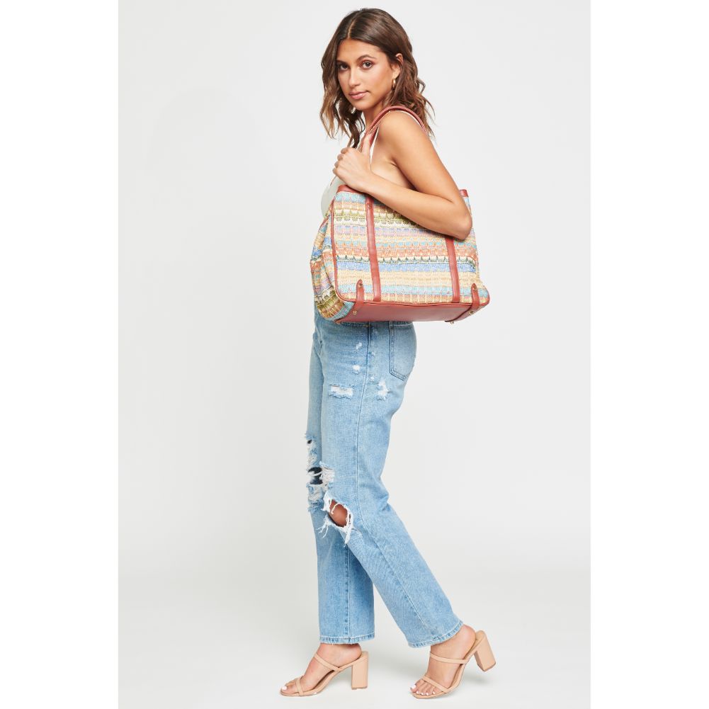 Woman wearing Pink Multi Urban Expressions Journey Tote 840611111234 View 3 | Pink Multi