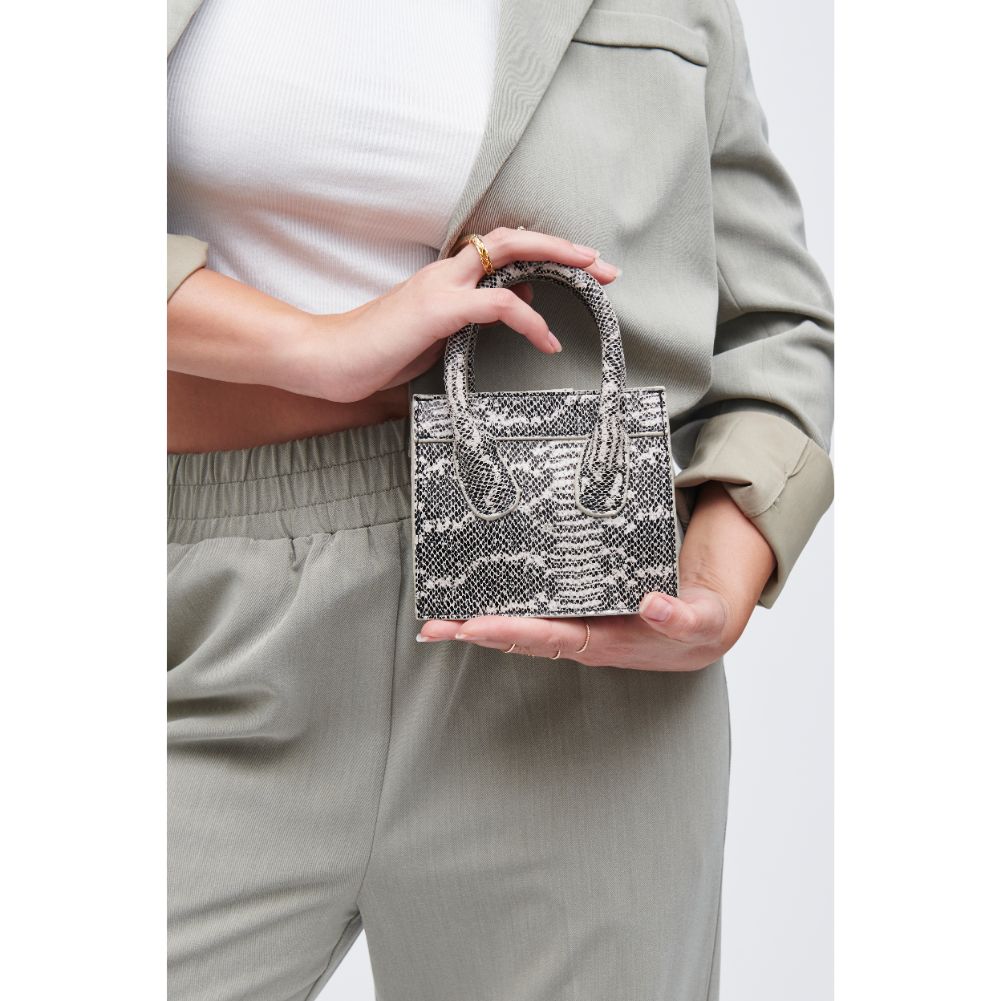 Woman wearing Black White Urban Expressions Daria - Snake Crossbody 818209011211 View 4 | Black White