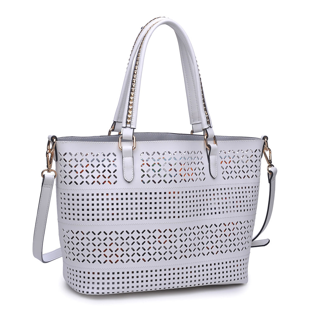 Woman wearing White Urban Expressions Mackenzie Tote NA-840611143372 View 6 | White